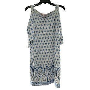Jude connally white blue floral off the shoulder dress XL